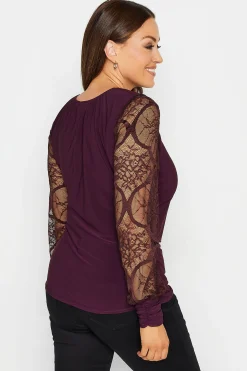 M&Co Womens Burgundy Red Lace Long Sleeve Top><noscript><img width=