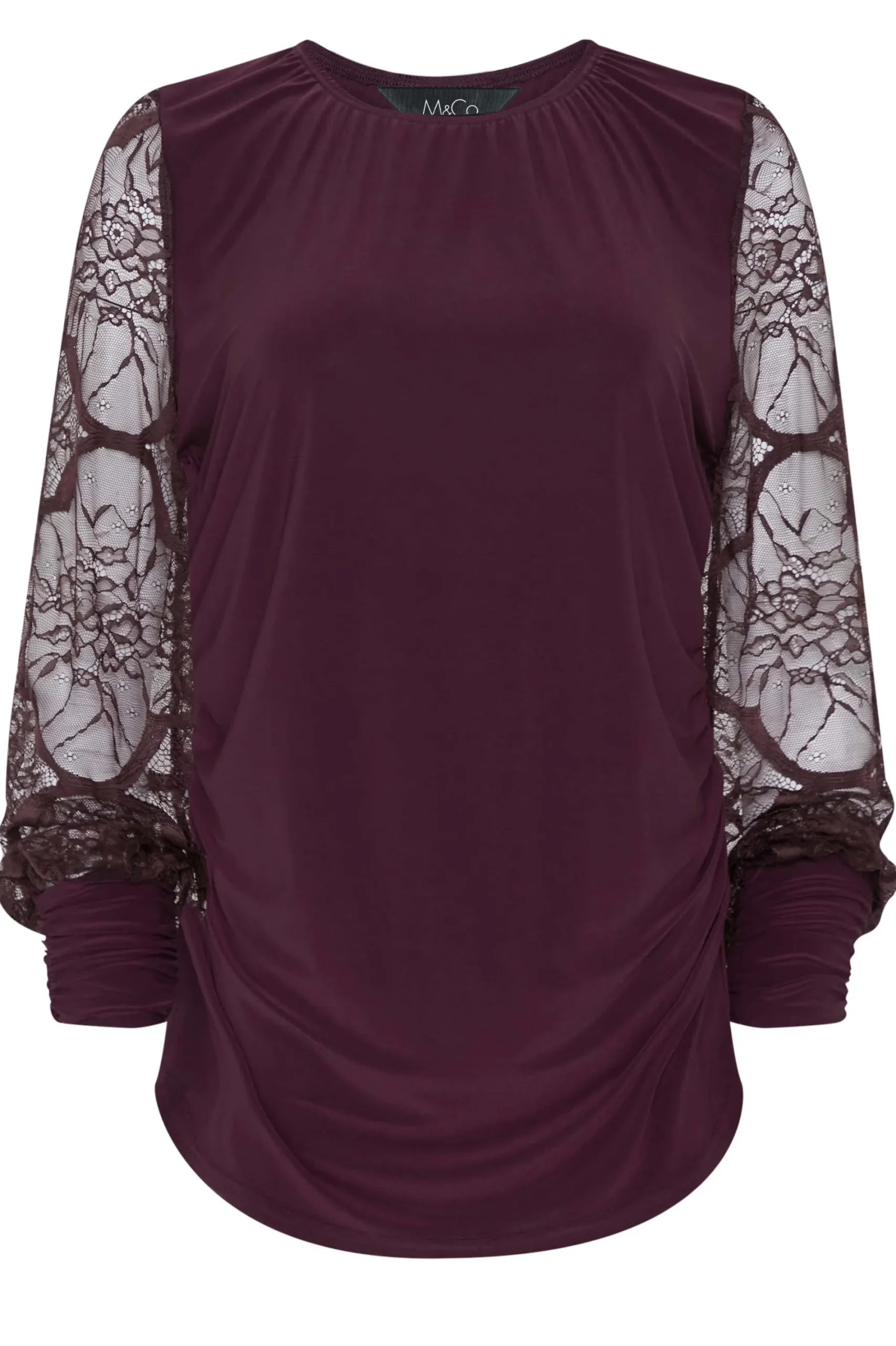 M&Co Womens Burgundy Red Lace Long Sleeve Top>Women Blouses
