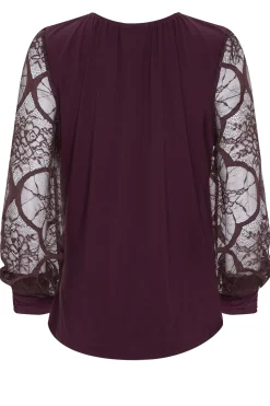 M&Co Womens Burgundy Red Lace Long Sleeve Top><noscript><img width=