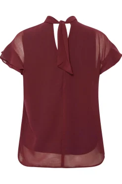 M&Co Womens Burgundy Red High Neck Frill Sleeve Blouse><noscript><img width=