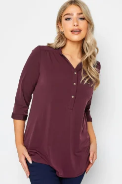 M&Co Womens Burgundy Red Half Placket Blouse>Women Blouses