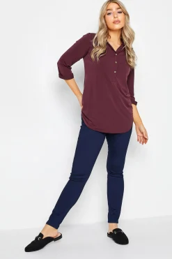 M&Co Womens Burgundy Red Half Placket Blouse>Women Blouses