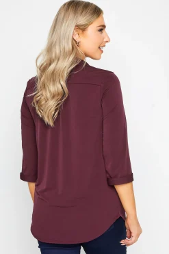 M&Co Womens Burgundy Red Half Placket Blouse><noscript><img width=