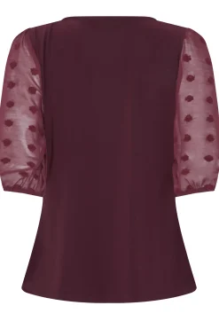 M&Co Womens Burgundy Red Dobby Sleeve Blouse><noscript><img width=