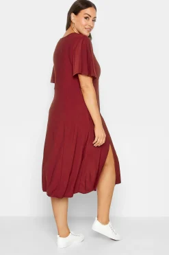 M&Co Womens Burgundy Red Angel Sleeve Split Hem Midi Dress><noscript><img width=