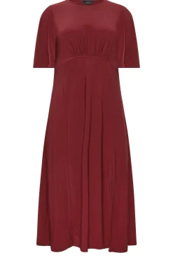 M&Co Womens Burgundy Red Angel Sleeve Split Hem Midi Dress><noscript><img width=