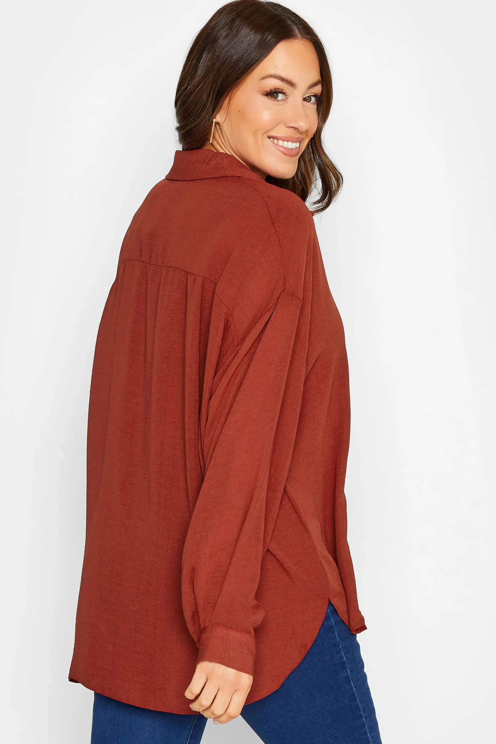 M&Co Womens Burnt Orange Button Through Pocket Shirt>Women Shirts