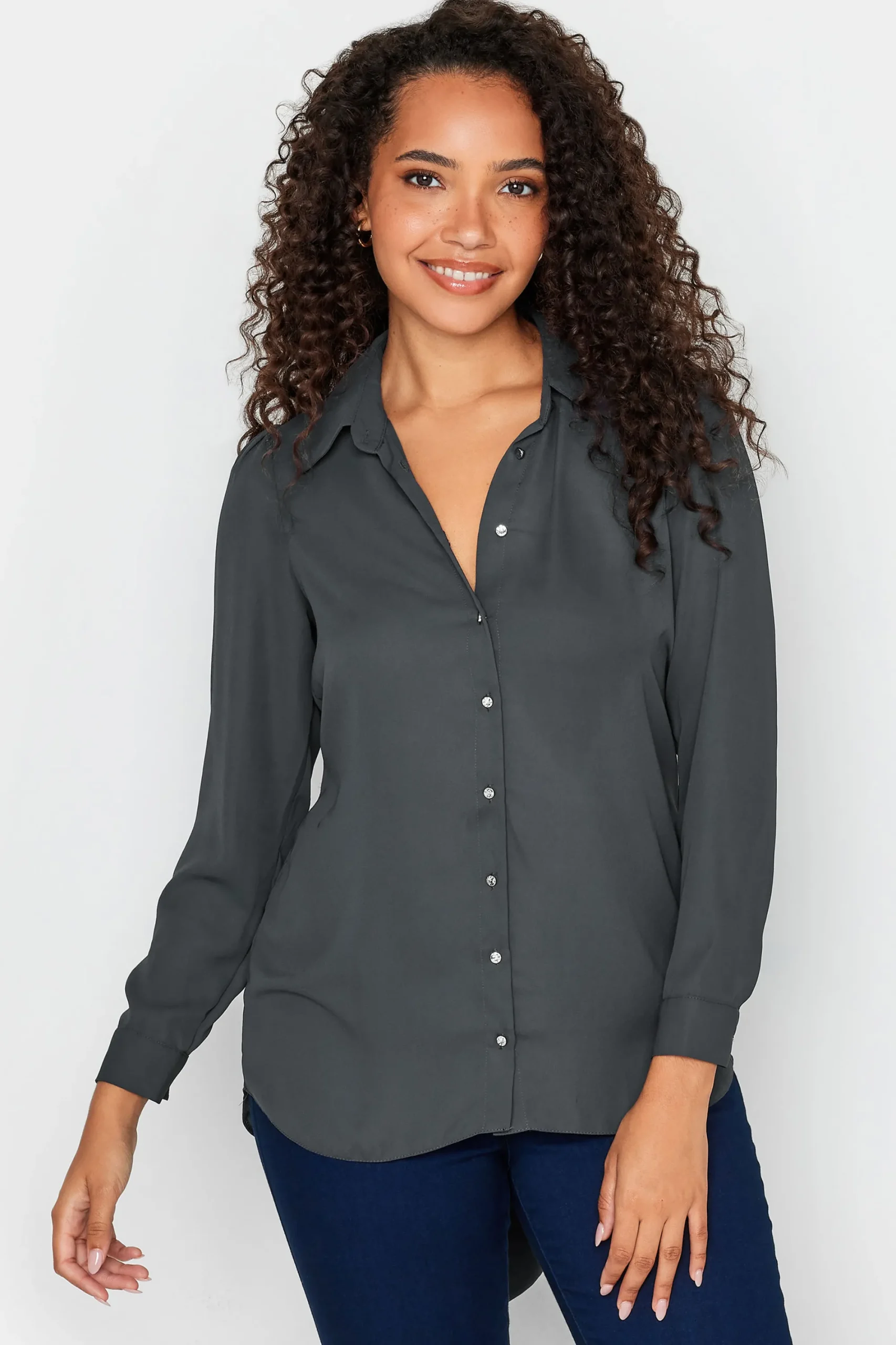 M&Co Womens Charcoal Grey Tie Back Tunic Shirt>Women Shirts