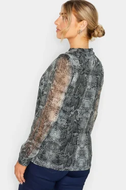 M&Co Womens Charcoal Grey Snake Print Keyhole Blouse><noscript><img width=