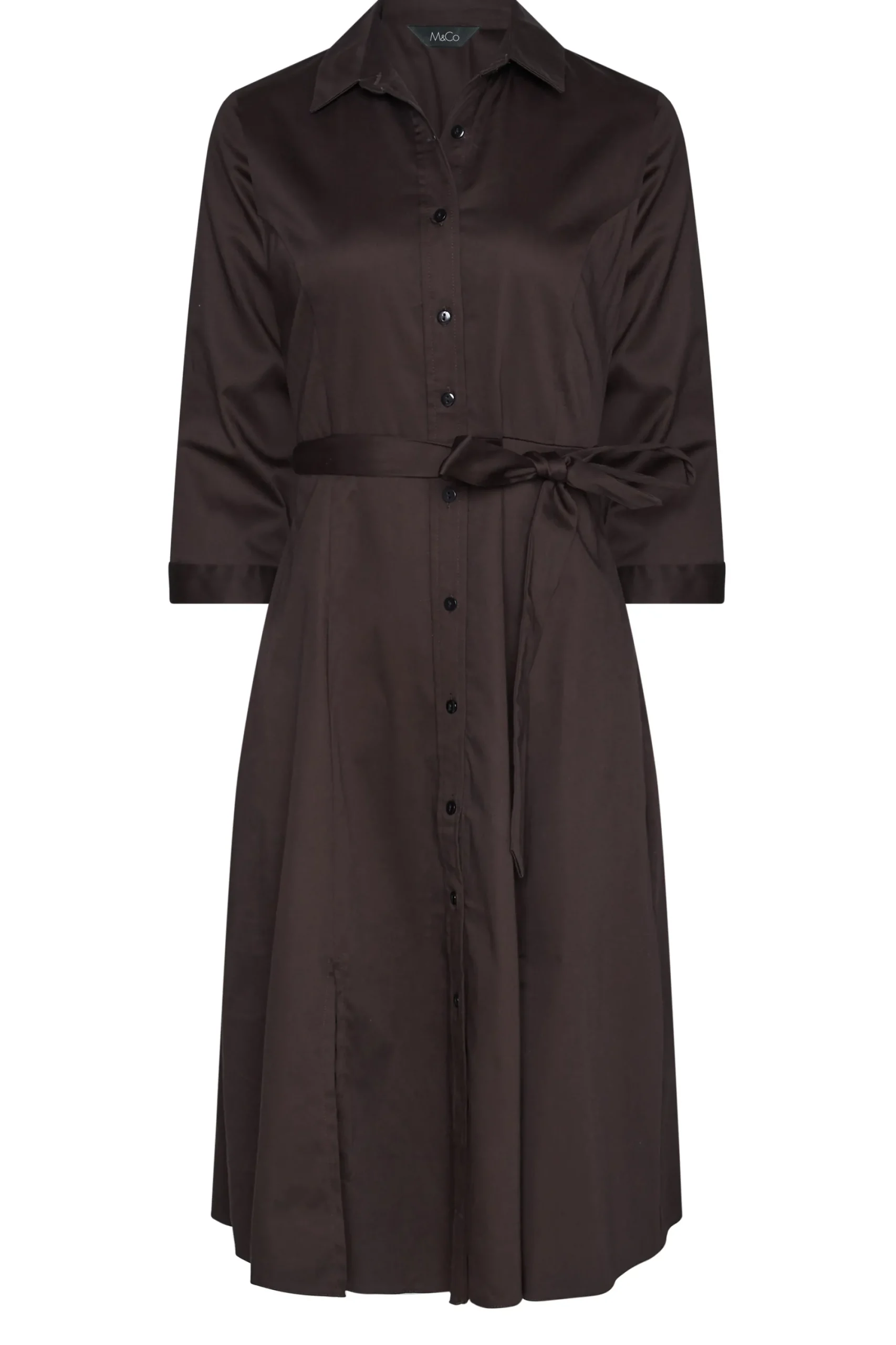 M&Co Womens Chocolate Brown Tie Waist Shirt Dress>Women Shirt Dresses