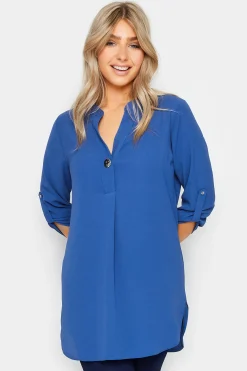 M&Co Womens Cobalt Blue Statement Button Tab Sleeve Shirt>Women Shirts