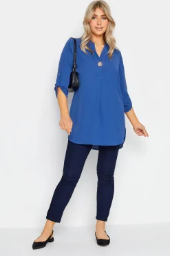 M&Co Womens Cobalt Blue Statement Button Tab Sleeve Shirt>Women Shirts