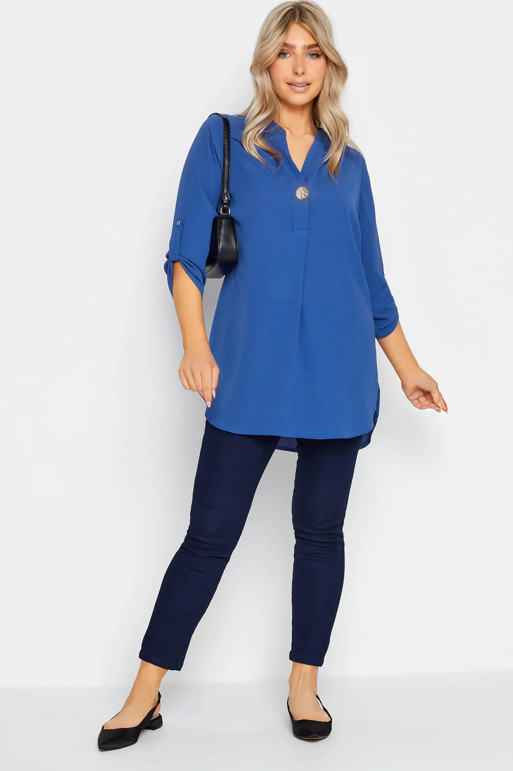 M&Co Womens Cobalt Blue Statement Button Tab Sleeve Shirt>Women Shirts