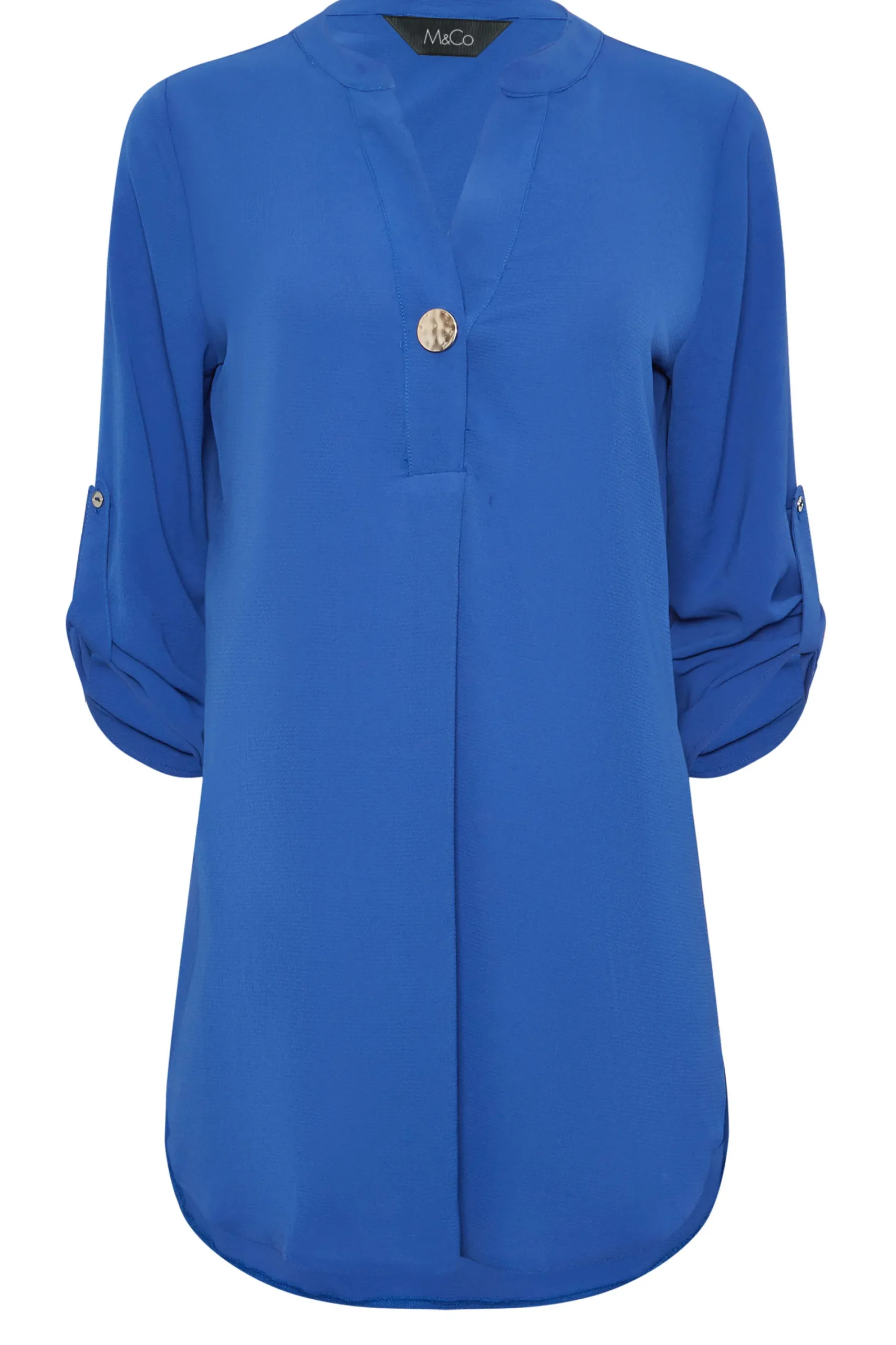 M&Co Womens Cobalt Blue Statement Button Tab Sleeve Shirt>Women Shirts