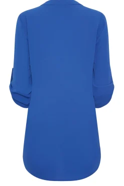 M&Co Womens Cobalt Blue Statement Button Tab Sleeve Shirt><noscript><img width=