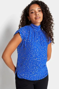 M&Co Womens Cobalt Blue Spot Print Blouse>Women Short Sleeve Tops