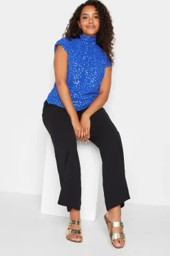 M&Co Womens Cobalt Blue Spot Print Blouse>Women Short Sleeve Tops