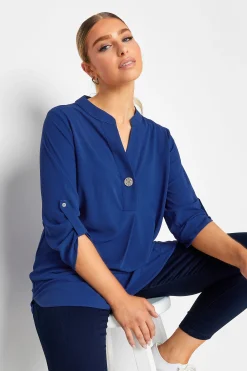 M&Co Womens Cobalt Blue Long Sleeve Button Blouse>Women Shirts