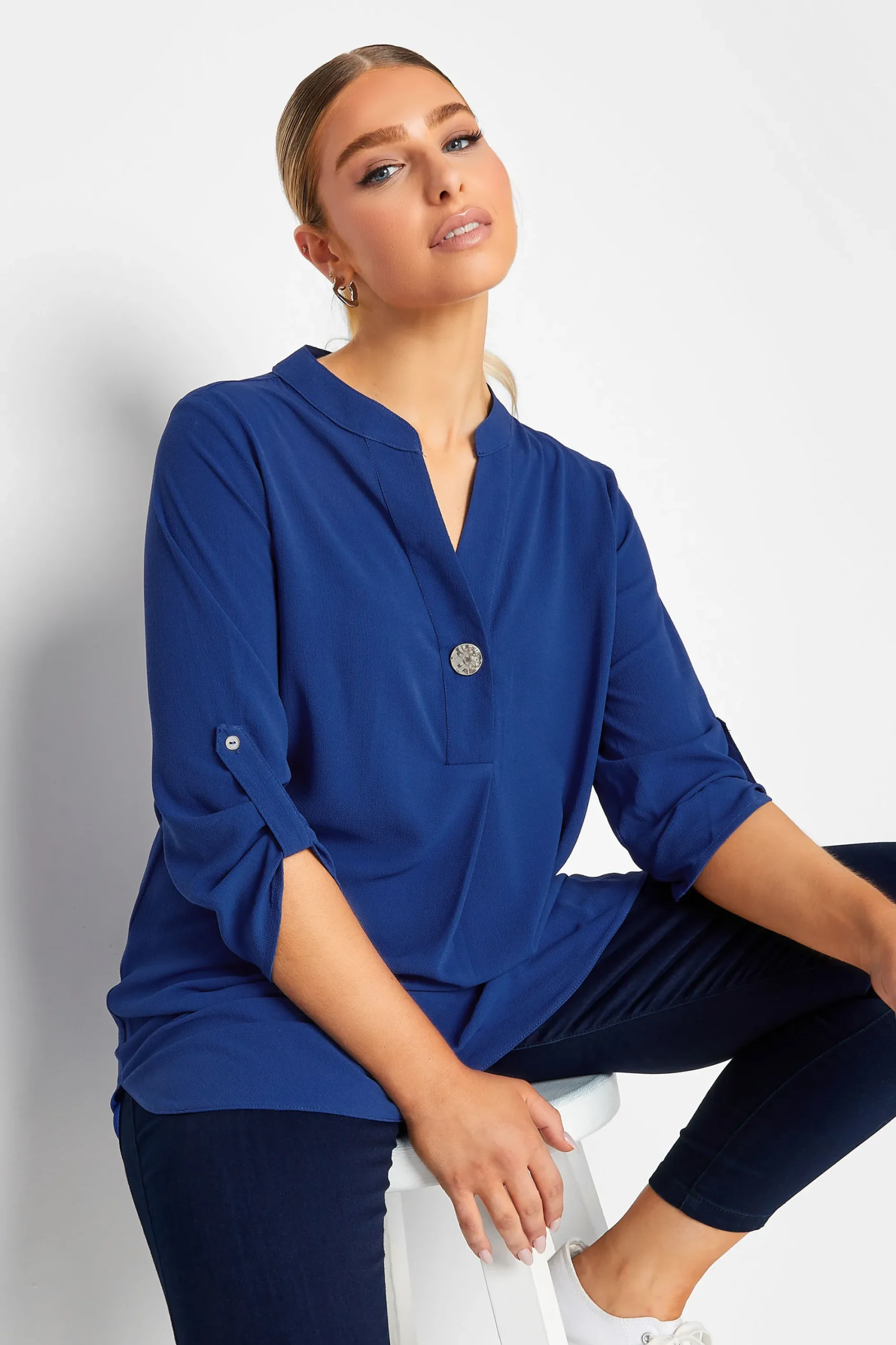 M&Co Womens Cobalt Blue Long Sleeve Button Blouse>Women Shirts