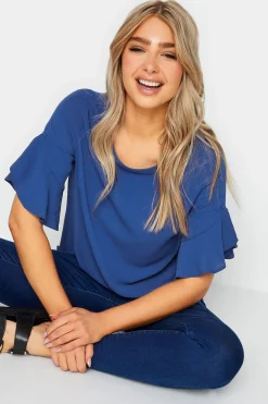 M&Co Womens Cobalt Blue Frill Sleeve Blouse>Women Short Sleeve Tops