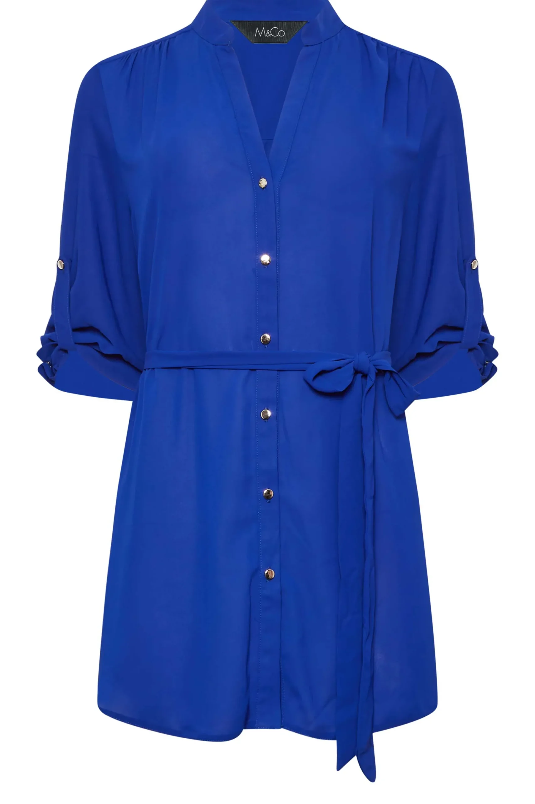 M&Co Womens Cobalt Blue Tie Waist Blouse>Women Shirts