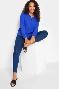 M&Co Womens Cobalt Blue Button Through Tunic Shirt>Women Shirts