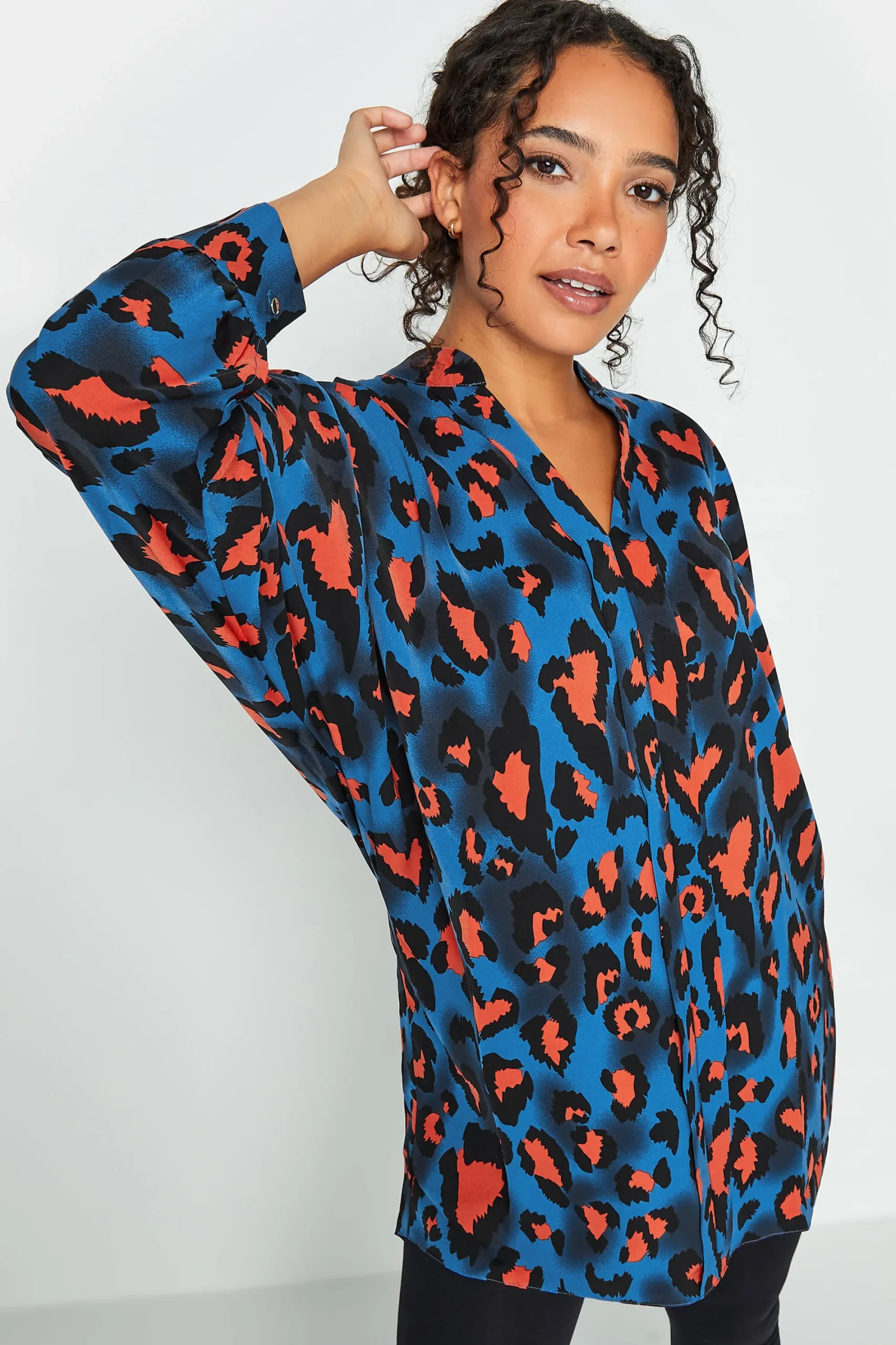 M&Co Womens Cobalt Blue Leopard Print Blouse>Women Shirts