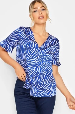 M&Co Womens Cobalt Blue Zebra Print Shirt>Women Short Sleeve Tops