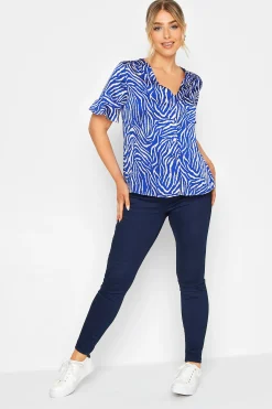 M&Co Womens Cobalt Blue Zebra Print Shirt>Women Short Sleeve Tops