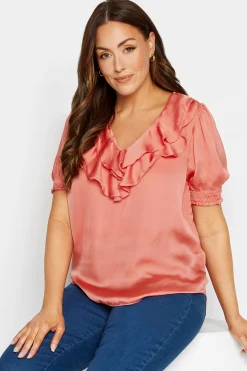 M&Co Womens Coral Pink Frill Front Blouse>Women Short Sleeve Tops