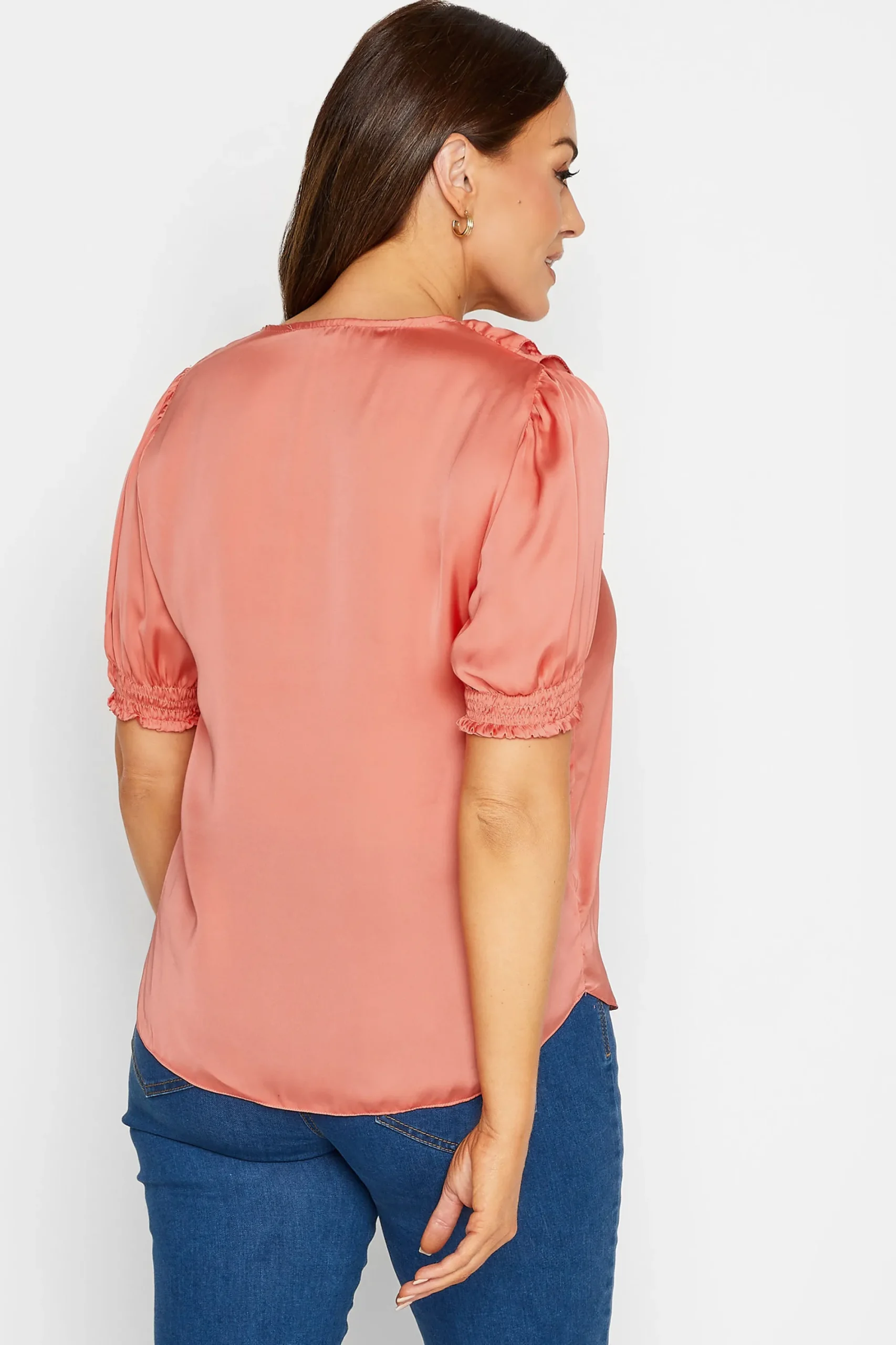 M&Co Womens Coral Pink Frill Front Blouse>Women Short Sleeve Tops