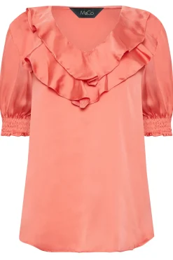 M&Co Womens Coral Pink Frill Front Blouse><noscript><img width=