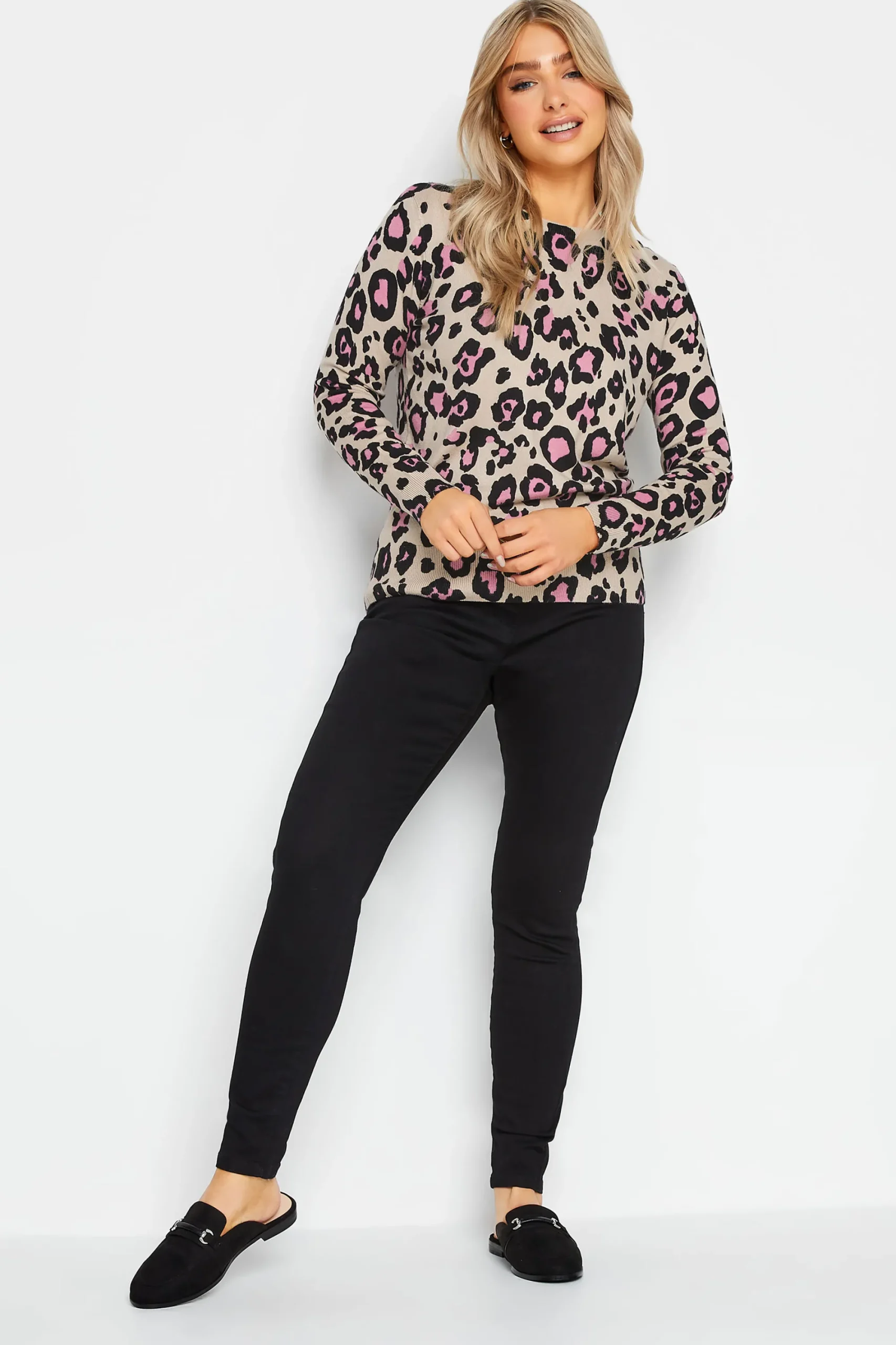 M&Co Womens Cream & Pink Animal Print Jumper>Women Long Sleeve Tops