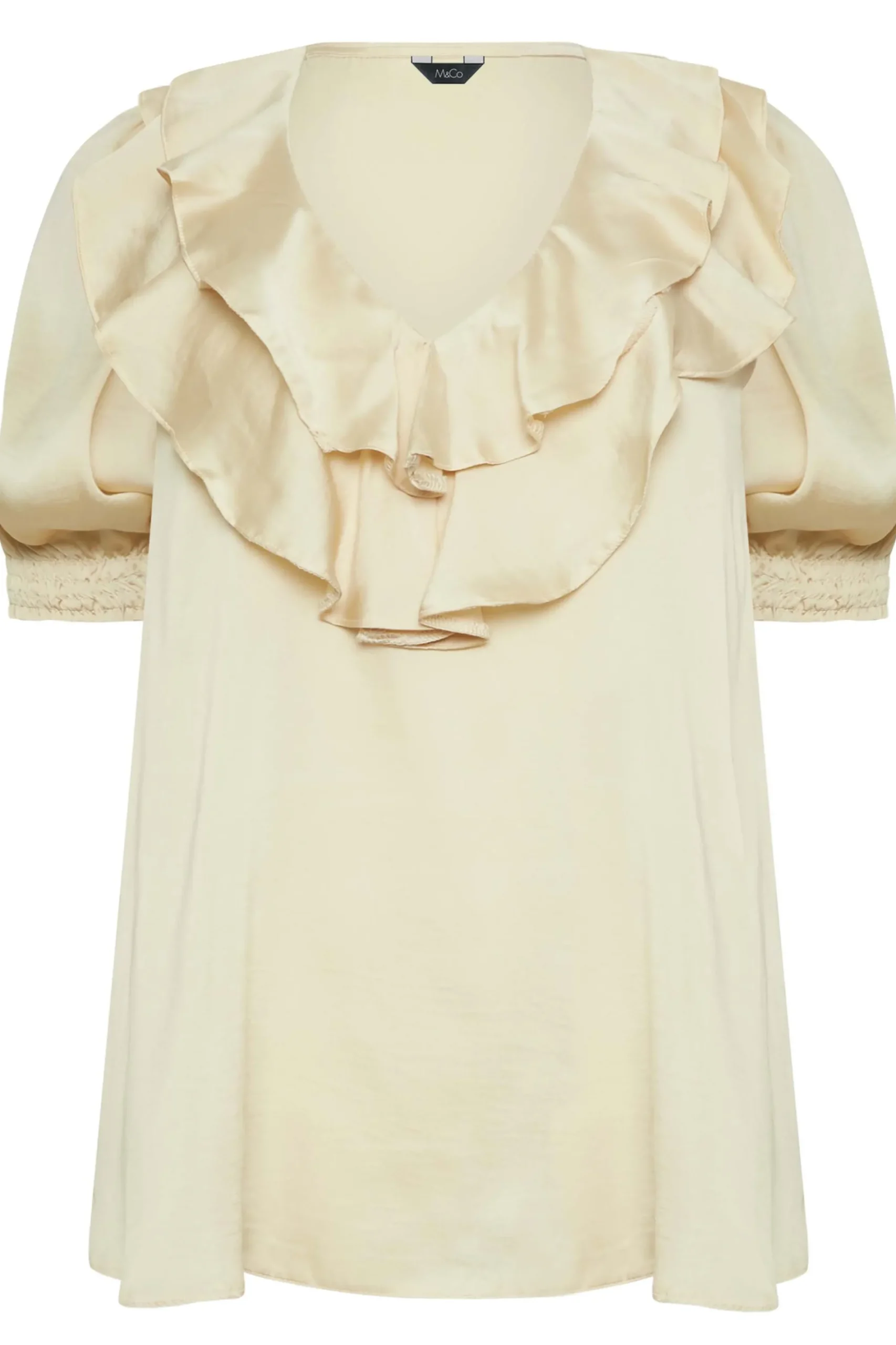 M&Co Womens Cream Frill Satin Blouse>Women Short Sleeve Tops