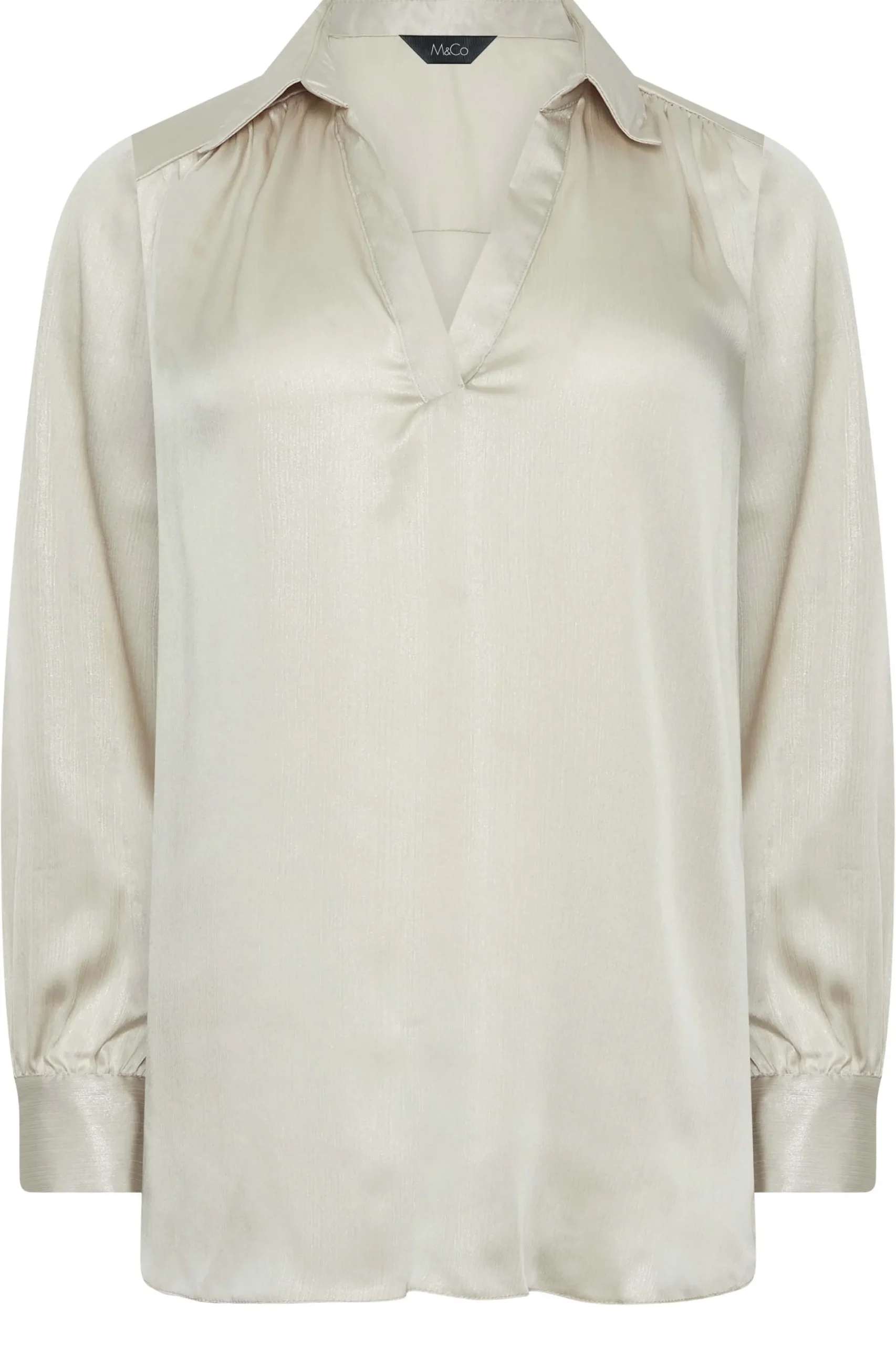 M&Co Womens Cream Satin V-Neck Blouse>Women Shirts