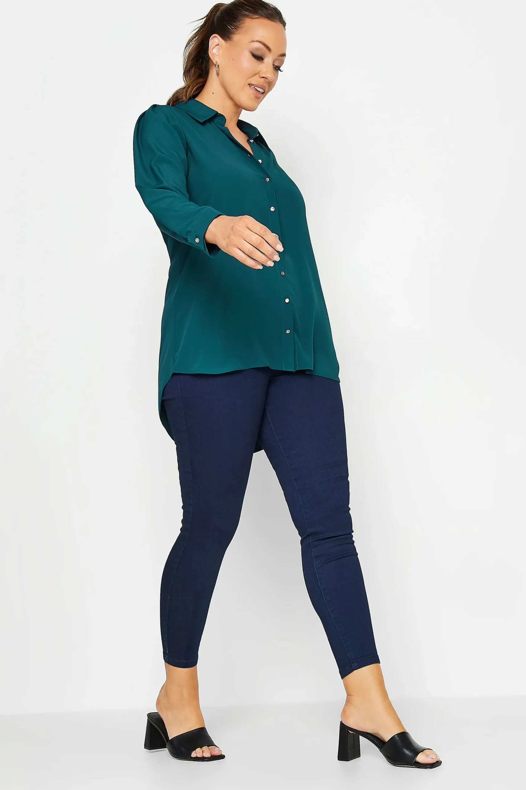 M&Co Womens Dark Blue Button Down Tunic Shirt>Women Shirts
