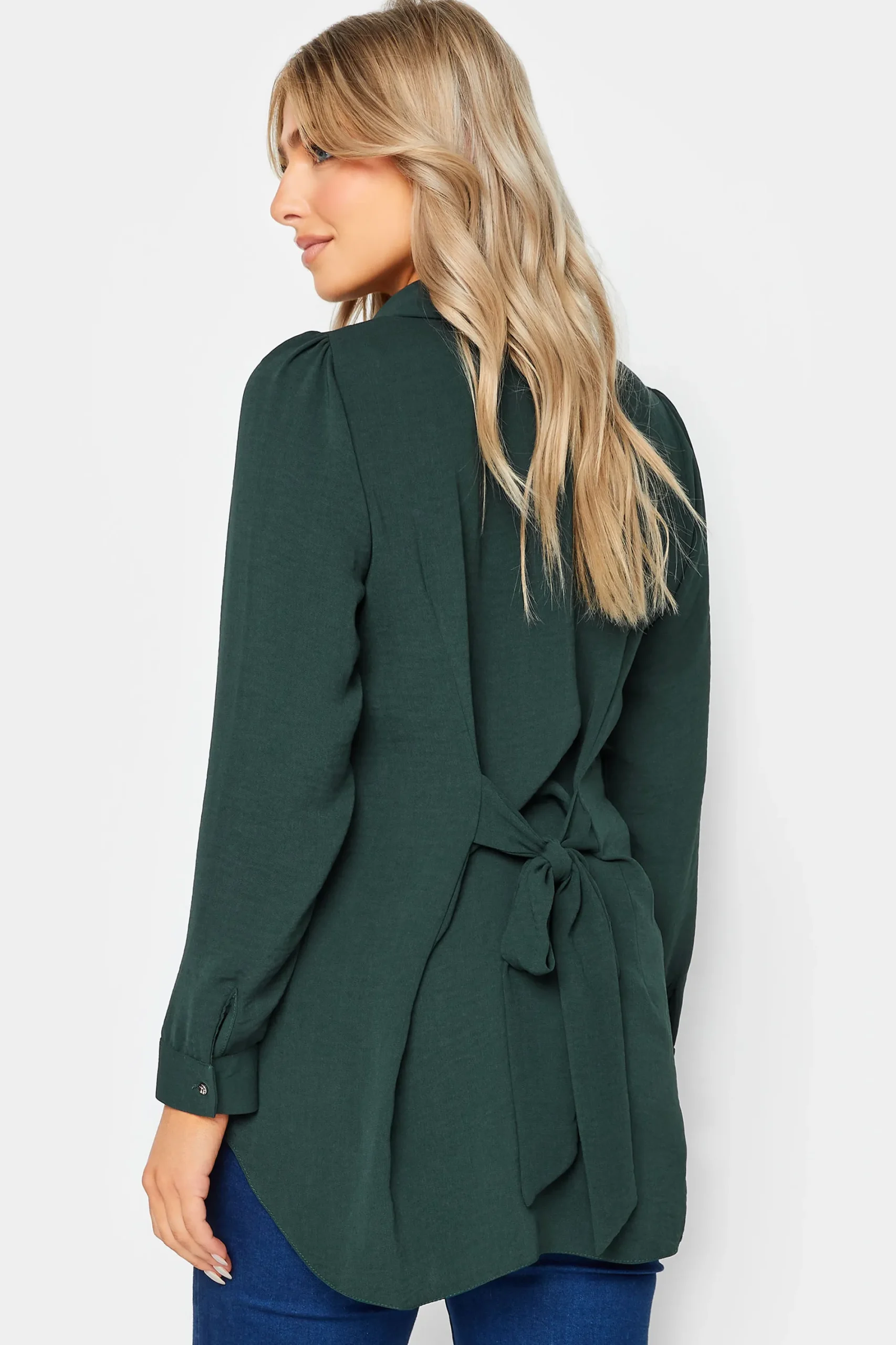 M&Co Womens Dark Green Tie Back Tunic Shirt>Women Shirts