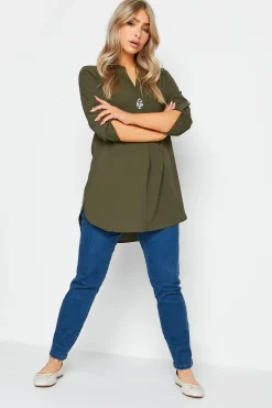 M&Co Womens Dark Green Statement Button Tab Sleeve Shirt>Women Shirts
