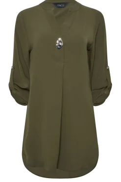 M&Co Womens Dark Green Statement Button Tab Sleeve Shirt><noscript><img width=
