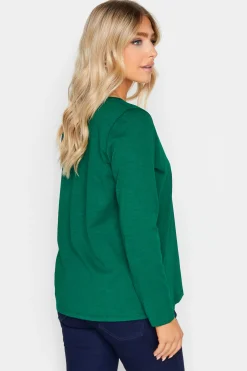 M&Co Womens Dark Green V-Neck Long Sleeve Cotton Blend T-Shirt><noscript><img width=