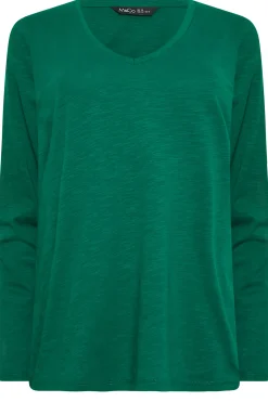 M&Co Womens Dark Green V-Neck Long Sleeve Cotton Blend T-Shirt><noscript><img width=