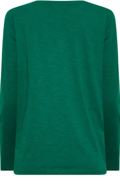 M&Co Womens Dark Green V-Neck Long Sleeve Cotton Blend T-Shirt><noscript><img width=