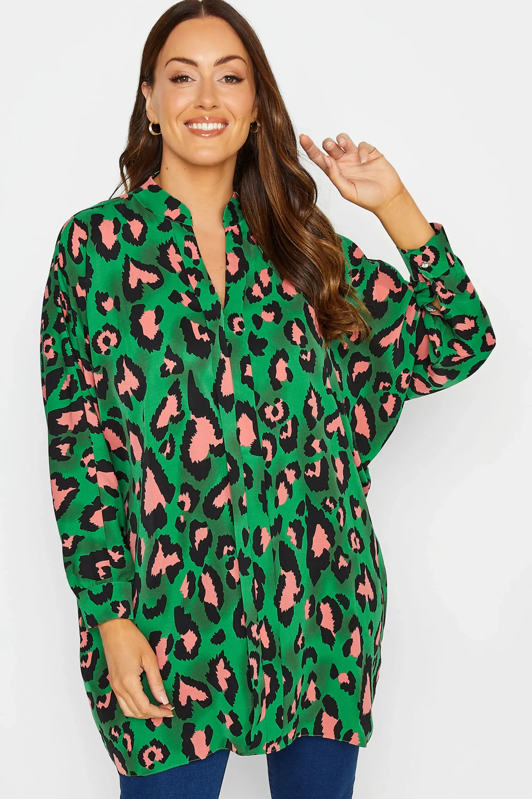 M&Co Womens Dark Green Leopard Print Blouse>Women Shirts