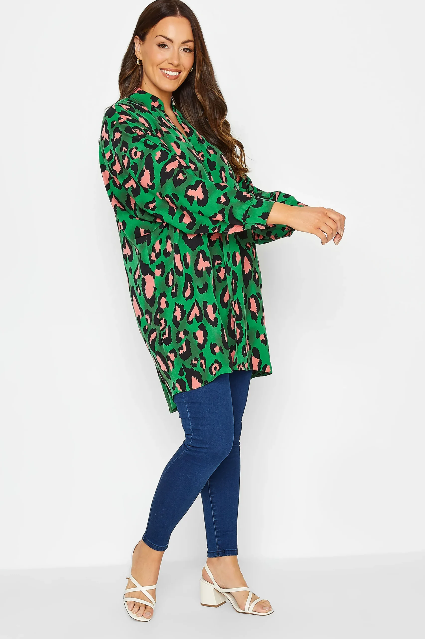 M&Co Womens Dark Green Leopard Print Blouse>Women Shirts