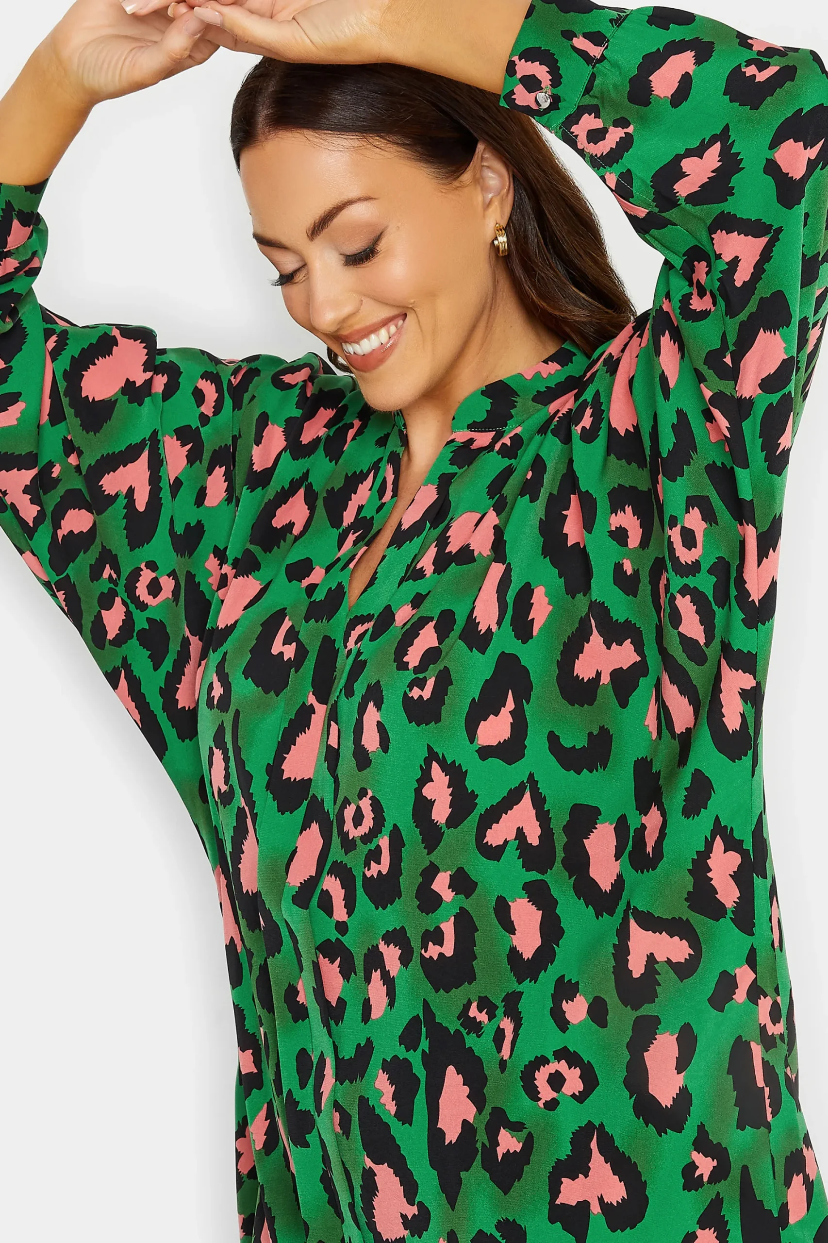 M&Co Womens Dark Green Leopard Print Blouse>Women Shirts