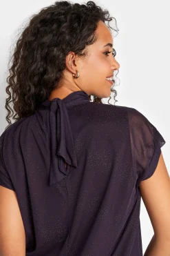 M&Co Womens Dark Purple Tie Neck Blouse><noscript><img width=