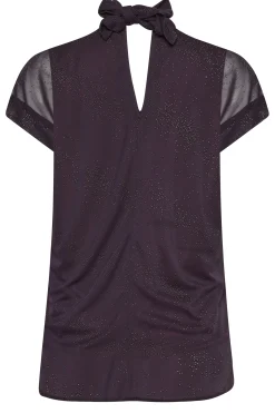 M&Co Womens Dark Purple Tie Neck Blouse><noscript><img width=