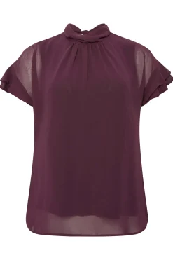 M&Co Womens Dark Purple High Neck Frill Sleeve Blouse><noscript><img width=