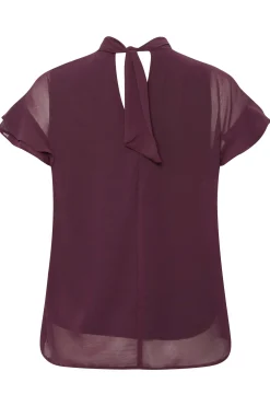 M&Co Womens Dark Purple High Neck Frill Sleeve Blouse><noscript><img width=