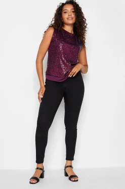 M&Co Womens Dark Purple Sequin Tie Back Top>Women Short Sleeve Tops